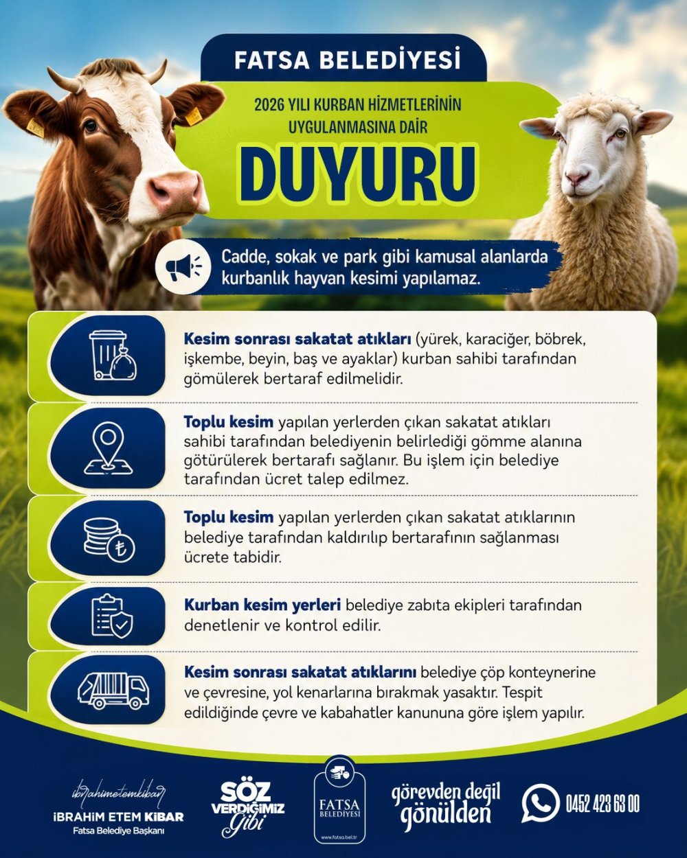 FATSA BELEDİYESİ’NDEN KURBAN BAYRAMI ÖNCESİ TEMİZLİK VE ÇEVRE UYARISI
