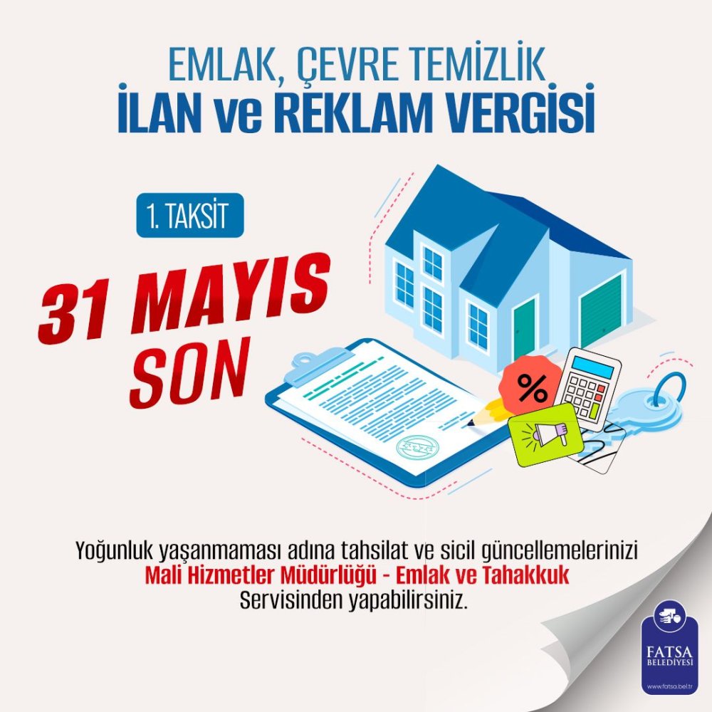 FATSA BELEDİYESİNDEN VERGİ ÖDEMELERİNE İLİŞKİN BİLGİLENDİRME