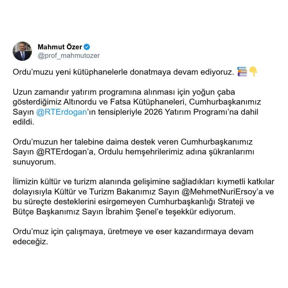 FATSA KÜTÜPHANESİ 2026 YATIRIM PROGRAMI’NDA